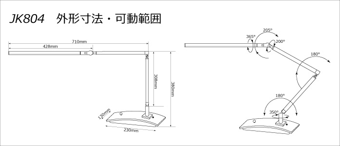 JK804外形寸法と可動範囲